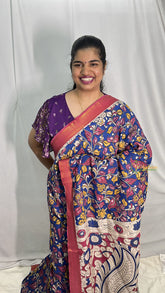 Vriksham Blue Kalamkari Saree with Nizam Border-VS4316